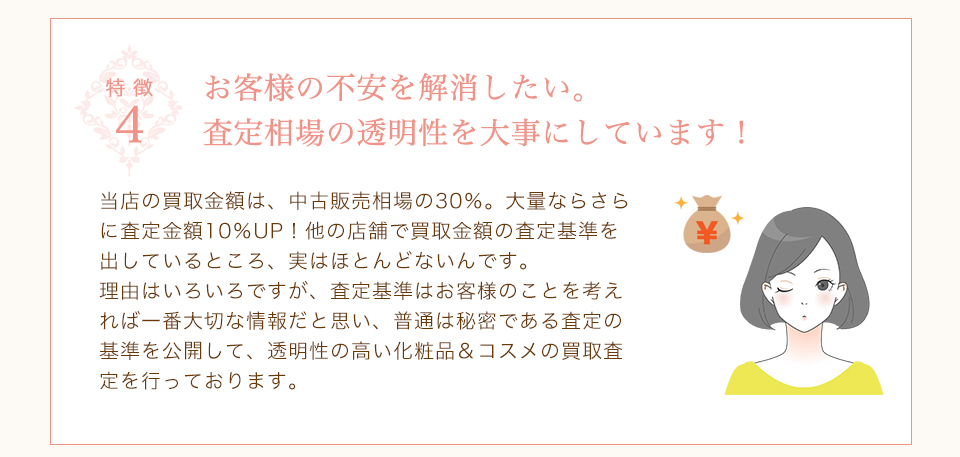お客様の不安を解消したい。
査定相場の透明性を大事にしています！